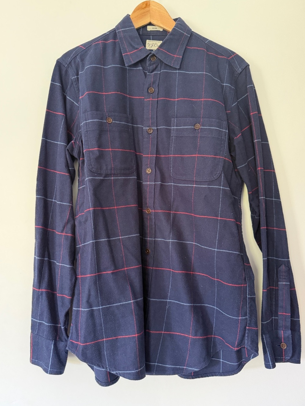 J. Crew Navy Plaid Button-Down Shirt with Red and Light Blue Windowpane